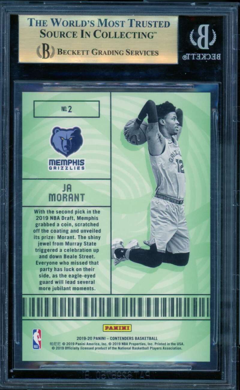 Ja Morant Rookie Card 2019-20 Panini Contenders Lottery Ticket #2 BGS 9.5 Image 2