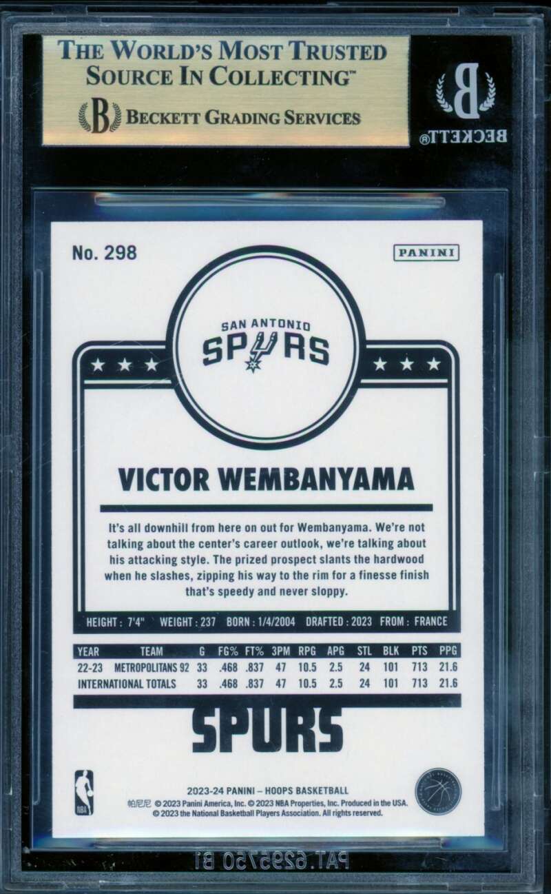 Victor Wembanyama Rookie Card 2023-24 Hoops Winter #298 BGS 9.5 Image 2