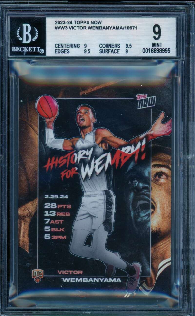 Victor Wembanyama Rookie Card 2023-24 Topps Now #Vw3 BGS 9 Image 1