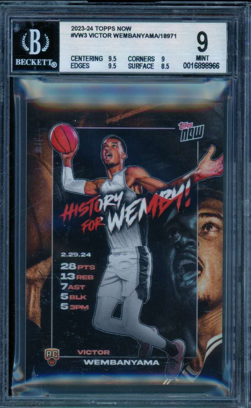 Victor Wembanyama Rookie Card 2023-24 Topps Now #Vw3 BGS 9 Image 1