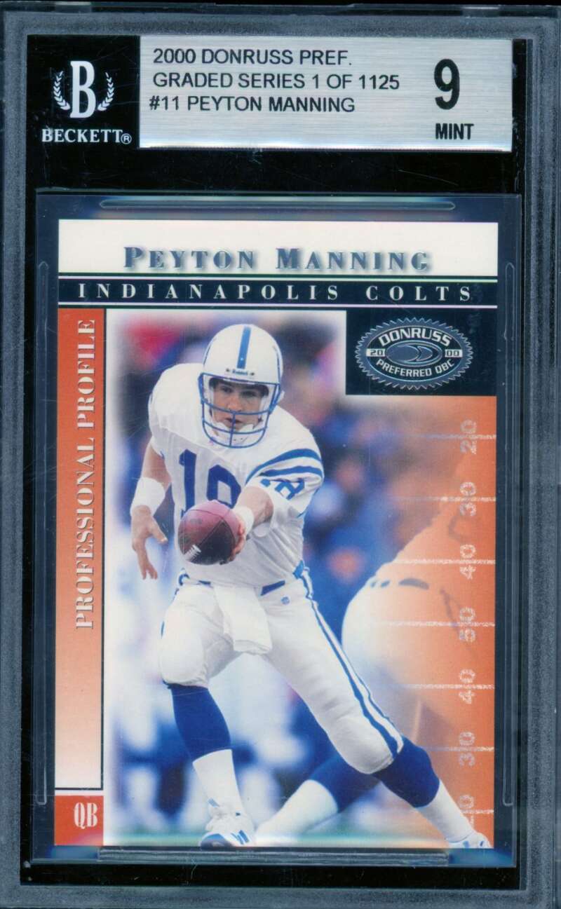 Peyton Manning Card 2000 Donruss Pref. Graded Series #11 BGS 9 Image 1