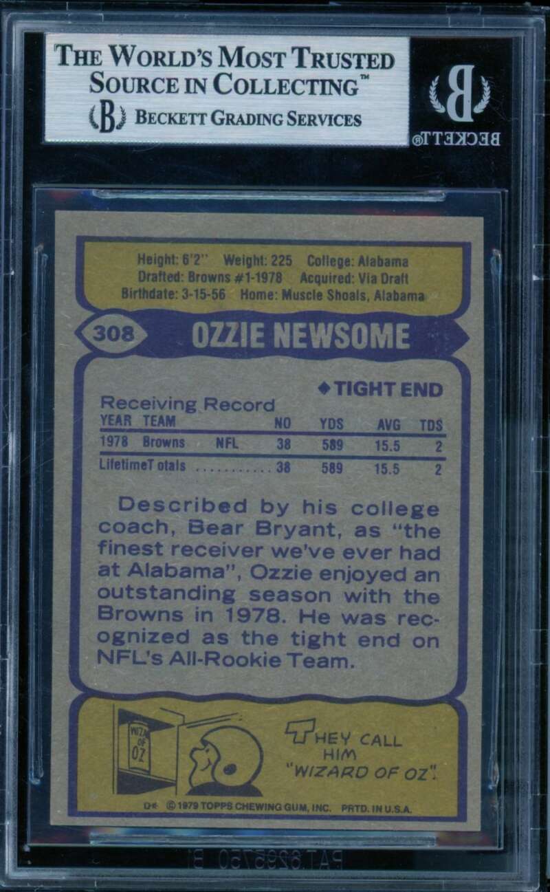 Ozzie Newsome Rookie Card 1979 Topps #308 Authentic Autograph BGS Authentic Image 2