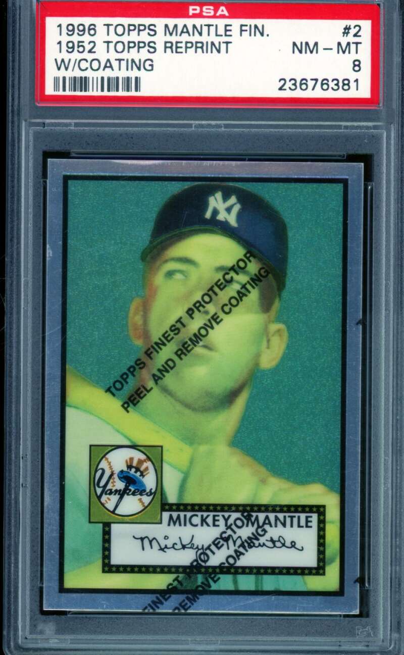 Mickey Mantle Card 1996 Topps Mantle Finest w/Coating #2 PSA 8 Image 1