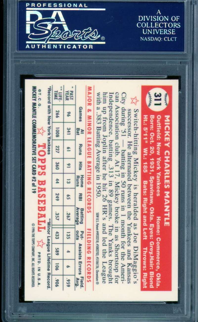Mickey Mantle Card 1996 Topps Mantle Finest w/Coating #2 PSA 8 Image 2