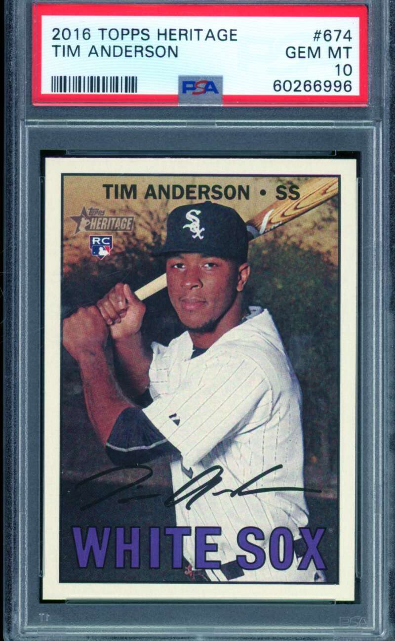 Tim Anderson Rookie Card 2016 Topps Heritage #674 PSA 10 Image 1