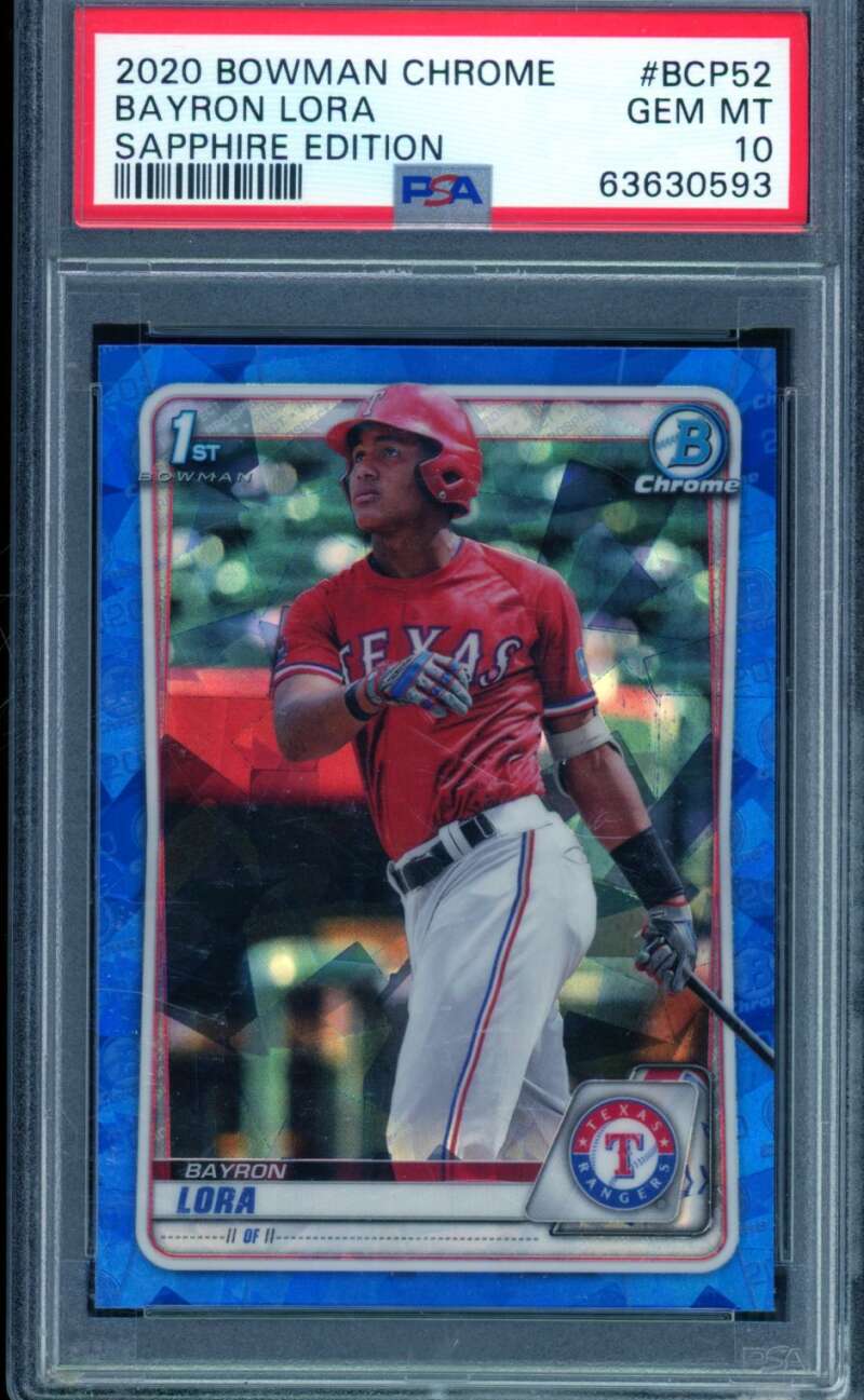 Bayron Lora Rookie Card 2020 Bowman Chrome Sapphire Edition #BCP52 PSA 10 Image 1
