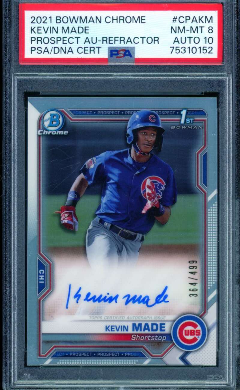 Kevin Made Rookie Card 2021 Bowman Chrome Prospect Auto Refractor #CPAKM PSA 8 Image 1