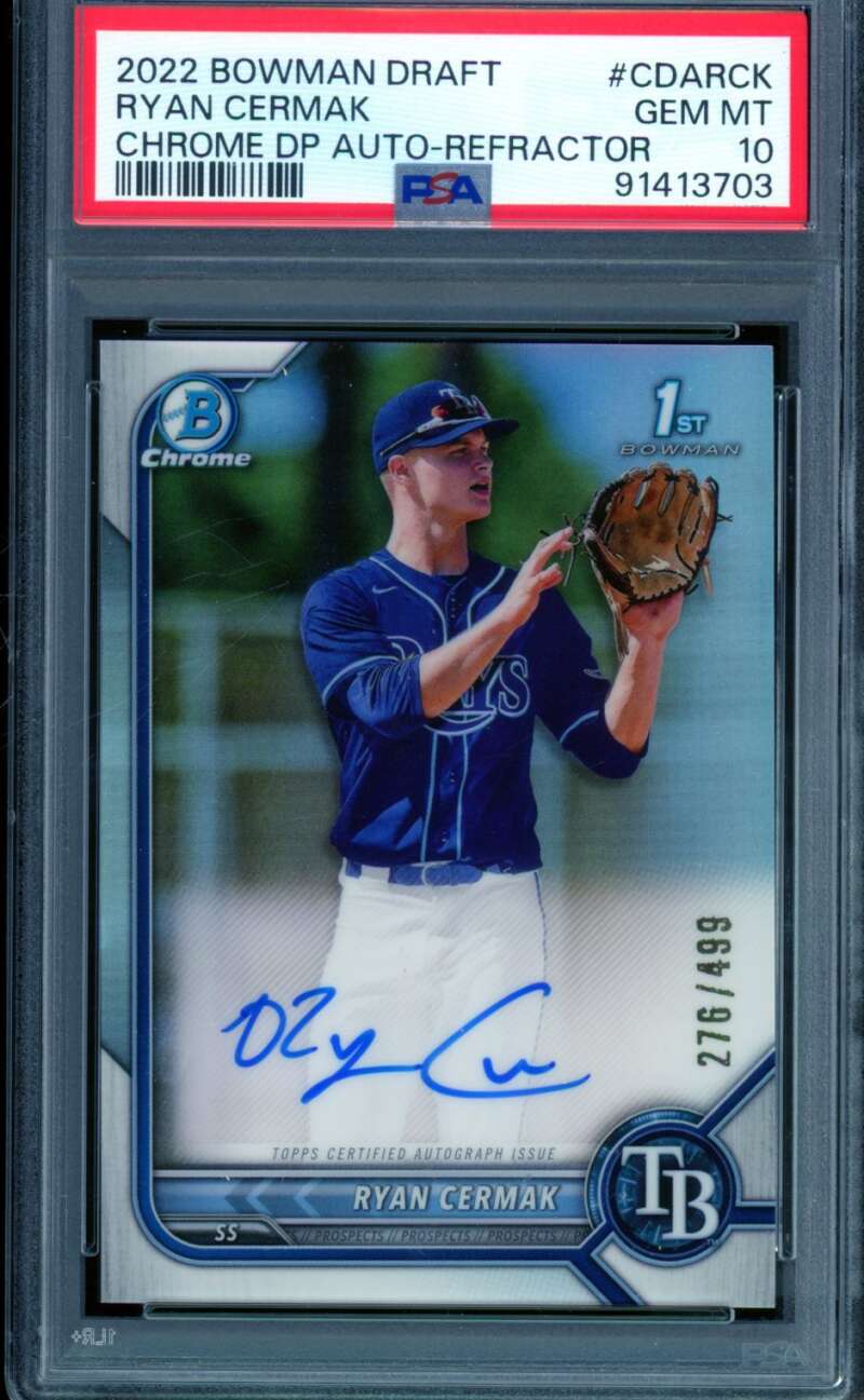 Ryan Cermak Rookie Card 2022 Bowman Draft Chrome DP Auto Refractor #CDA PSA 10 Image 1