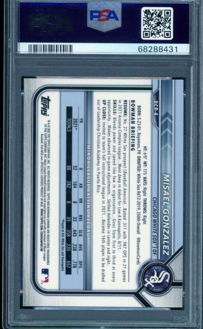 Misael Gonzalez Rookie 2022 Bowman Chrome Pros Gold (pop 2) (15/50) #Bcp4 PSA 9 Image 2