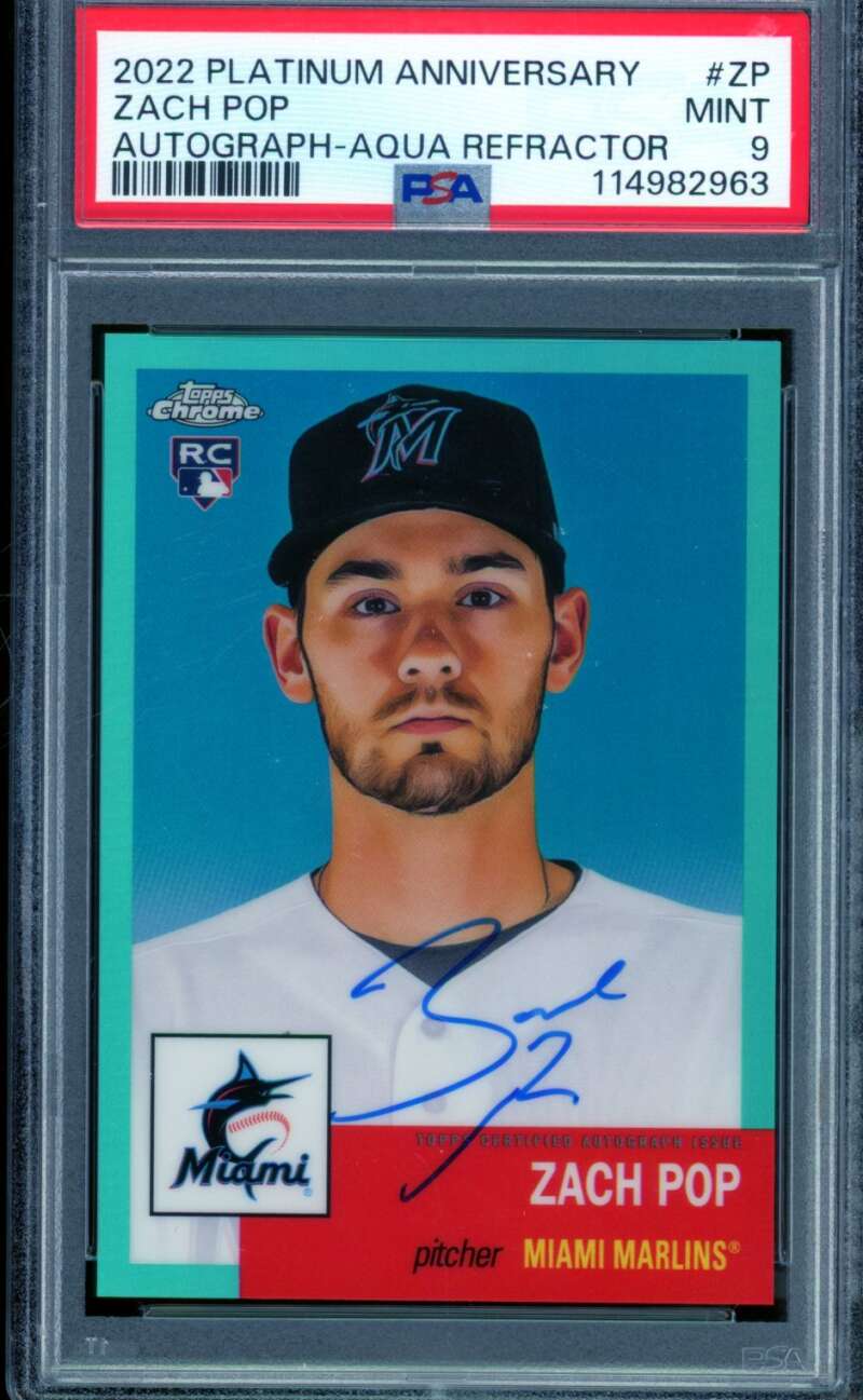 Zach Pop Rookie 2022 Topps Platinum Anniversary Auto Aqua Refractor #ZP PSA 9 Image 1