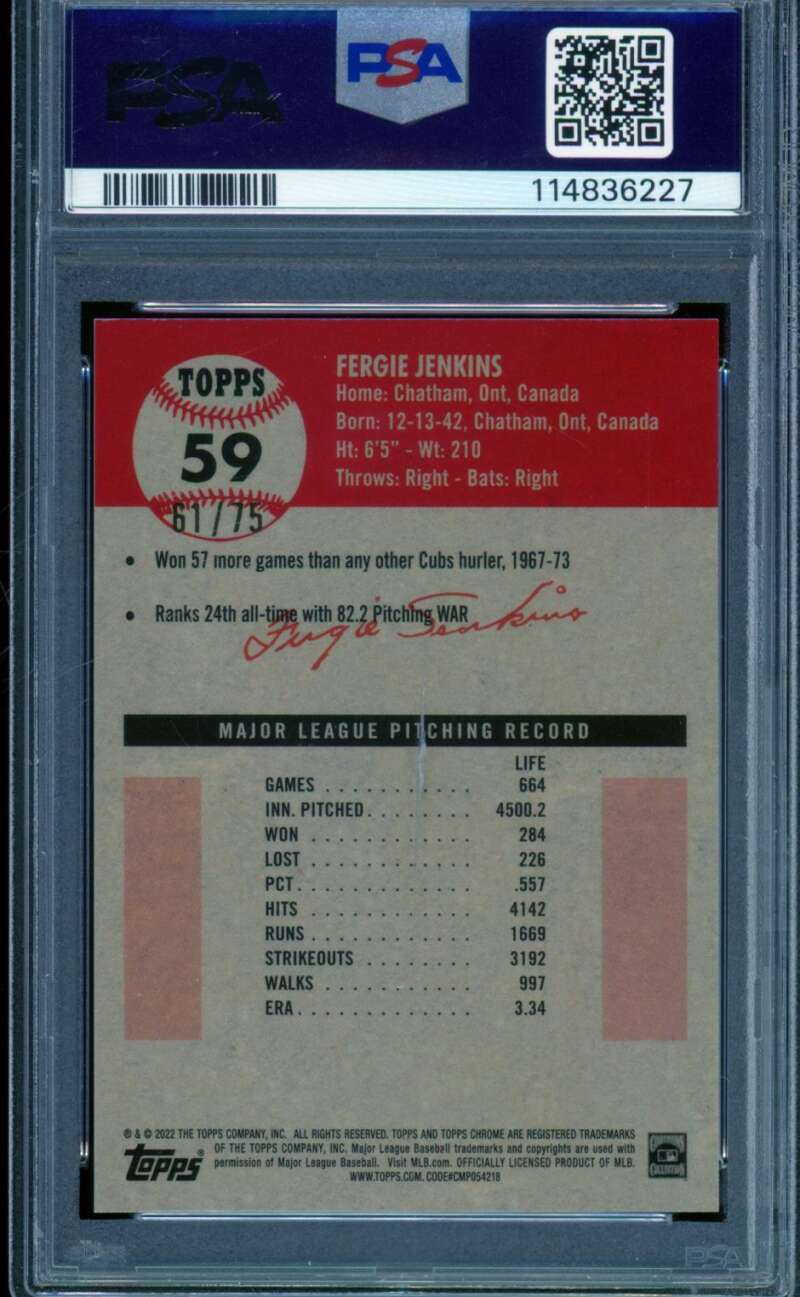Fergie Jenkins 2022 Topps Platinum Anniversary Gold Refractor #59 PSA 9 (crack) Image 2
