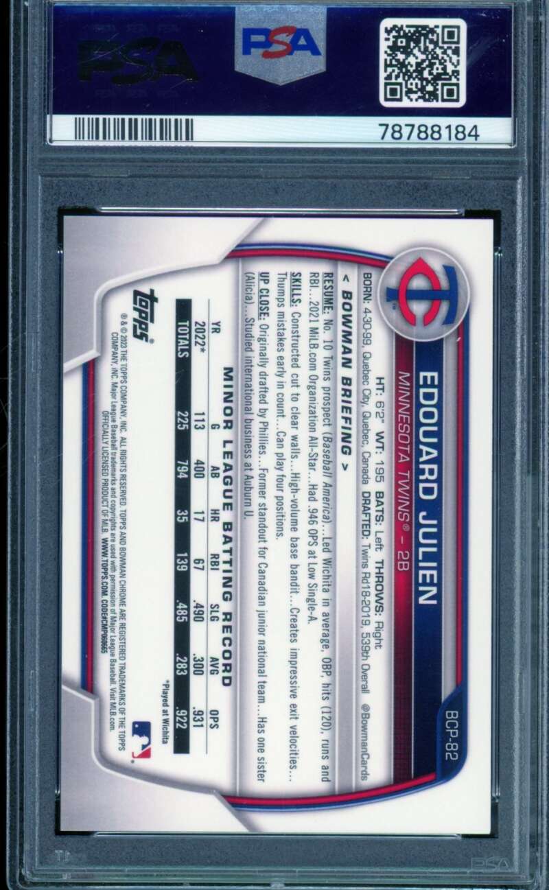 Edouard Julien Rookie 2023 Bowman Chrome Pros Lunar Raywave Ref #Bcp82 PSA 10 Image 2