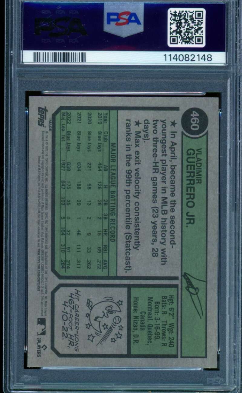 Vladimir Guerrero Jr Card 2023 Topps Heritage Image Variation (pop 4) #460 PSA 9 Image 2