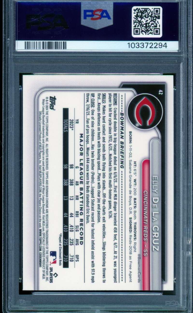 Elly De La Cruz Rookie Card 2024 Bowman Chrome #42 PSA 9 Image 2