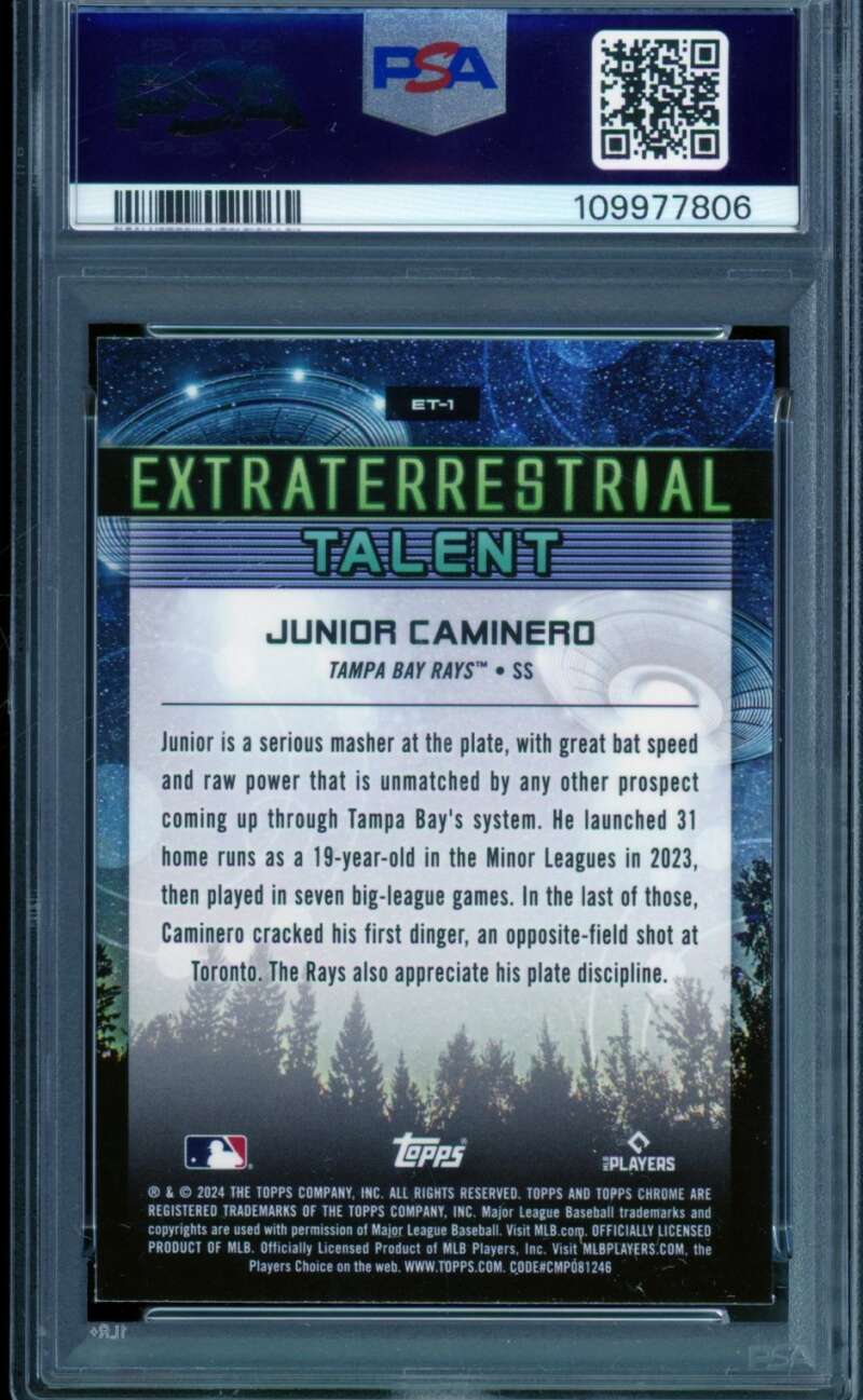 Junior Caminero Rookie Card 2024 Topps Chrome Cosmic Extra Talent #ET1 PSA 9 Image 2