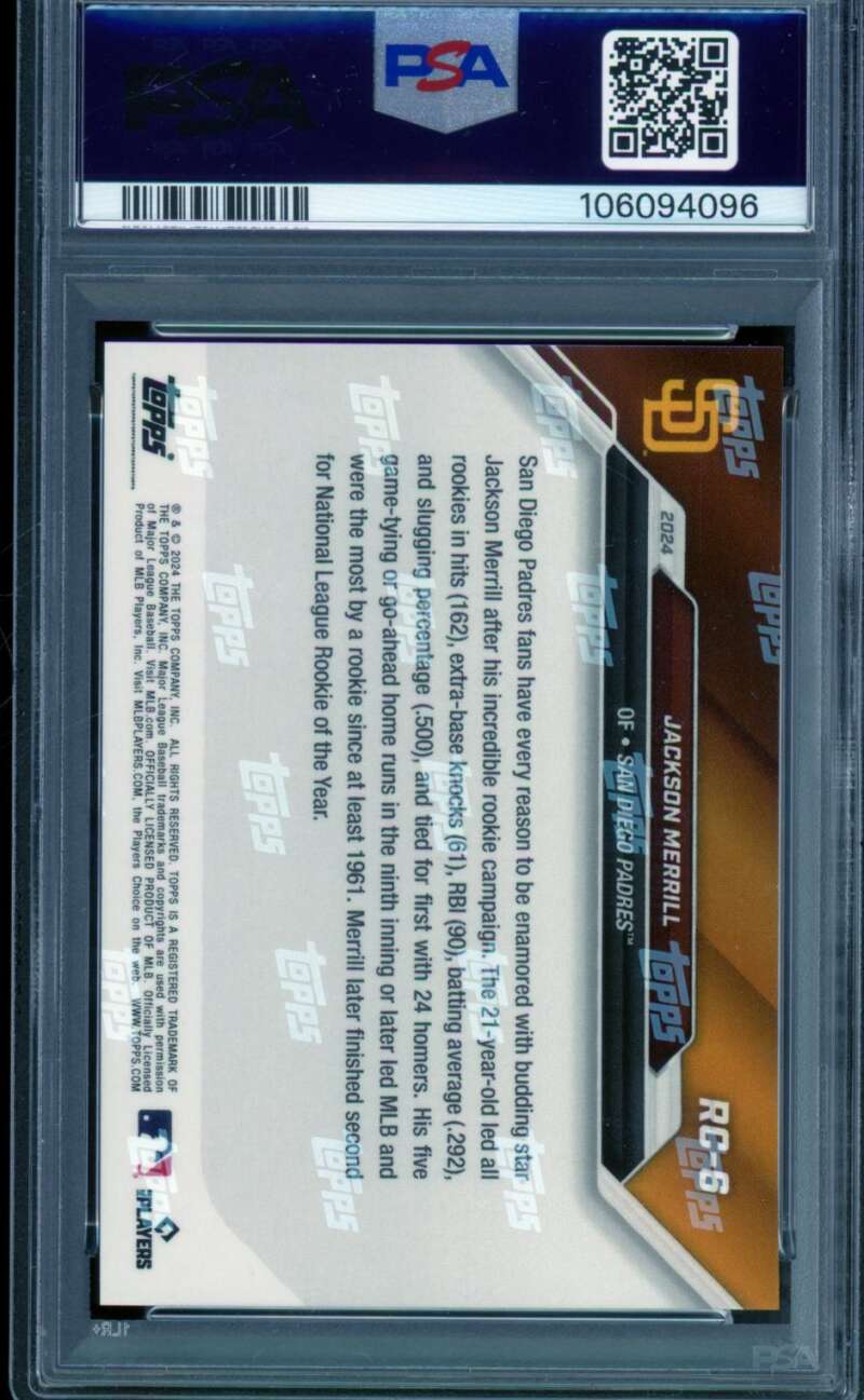 Jackson Merrill 2024 Topps Now MLB Rookie Cup Team Set Pearl #RC6 PSA 9 Image 2