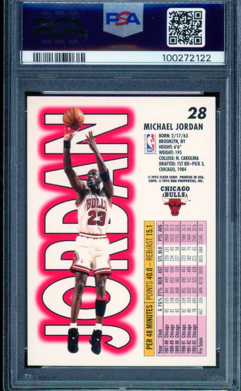 Michael Jordan Card 1993-94 Fleer #28 PSA 8 Image 2