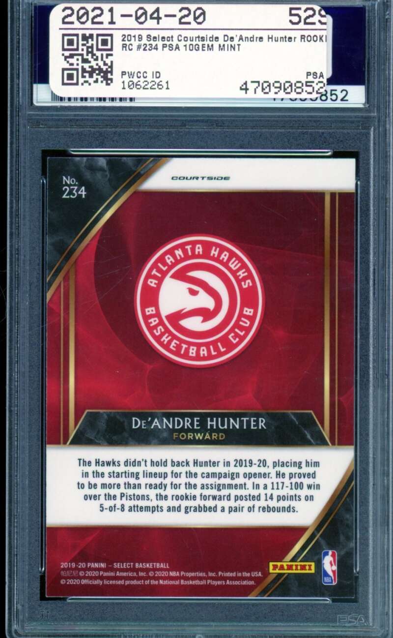 De'Andre Hunter Rookie Card 2019-20 Panini Select #234 PSA 10 Image 2