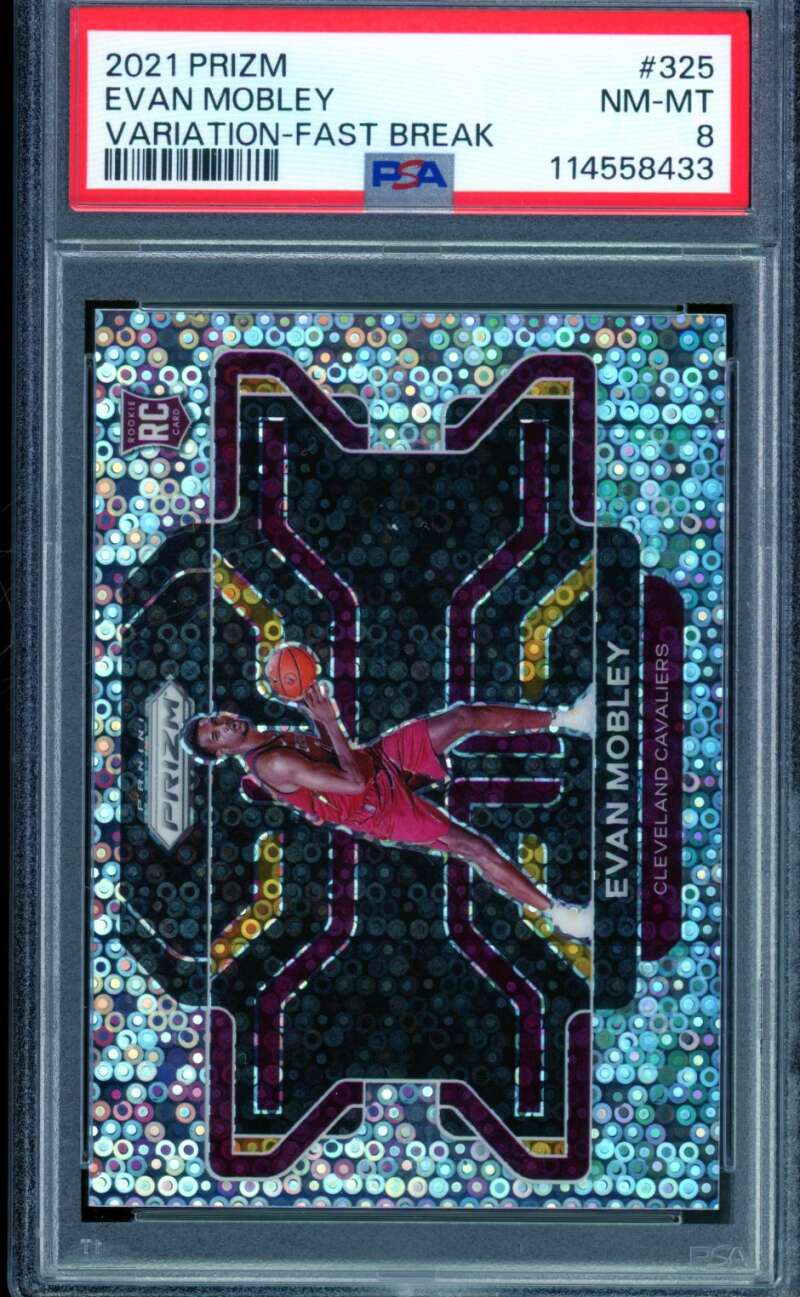 Evan Mobley Rookie Card 2021-22 Prizm Variation Fast Break #325 PSA 8 Image 1