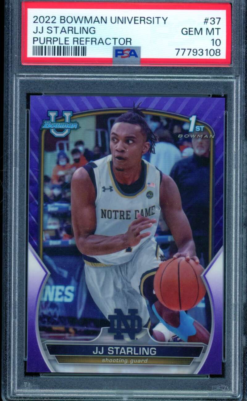 Jj Starling Rookie 2022-23 Bowman University Purple Refractor (pop 1) #37 PSA 10 Image 1