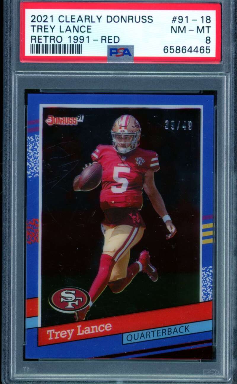 Trey Lance Rookie Card 2021 Clearly Donruss Retro 1991 Red (39/49) #91-18 PSA 8 Image 1