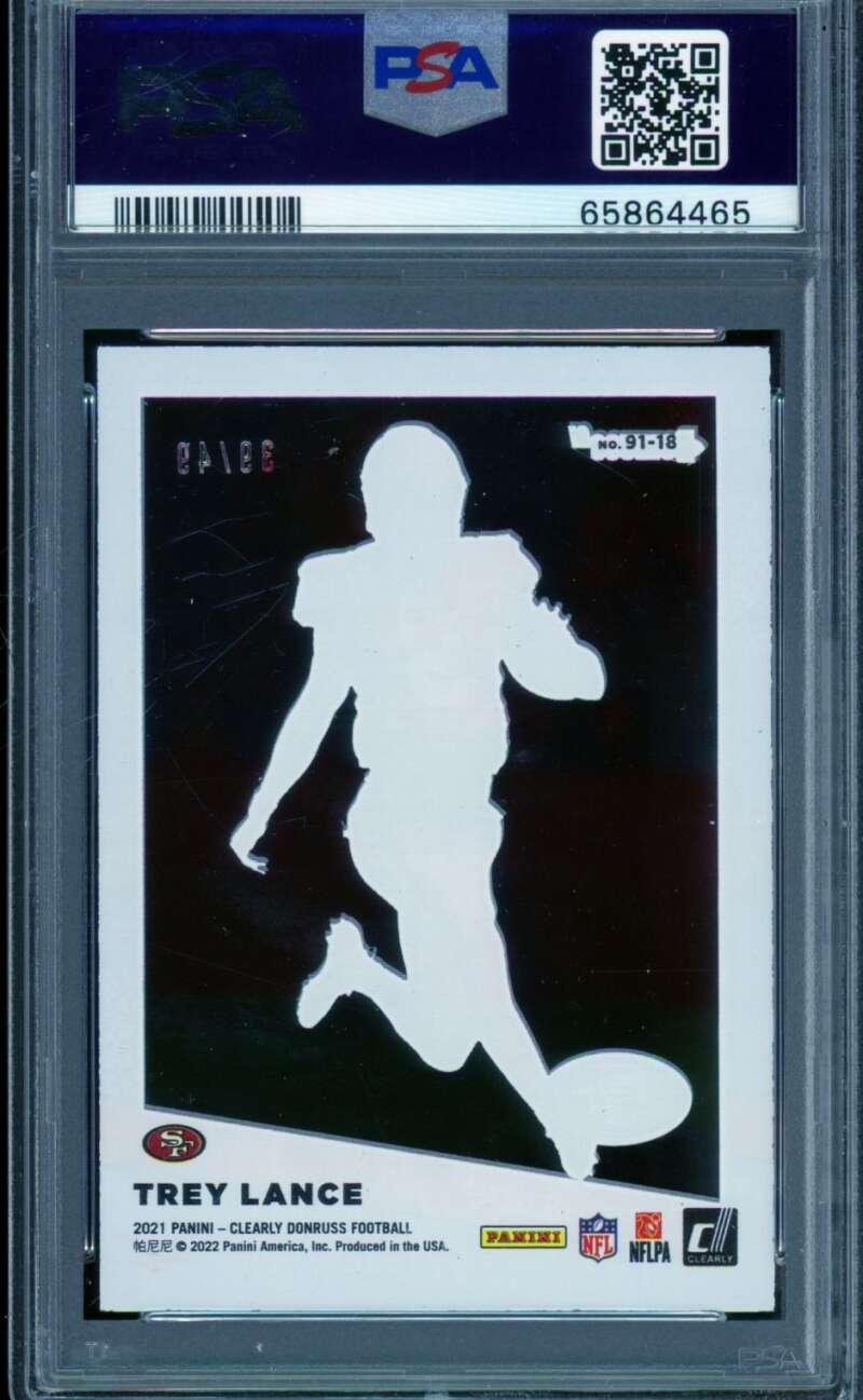 Trey Lance Rookie Card 2021 Clearly Donruss Retro 1991 Red (39/49) #91-18 PSA 8 Image 2
