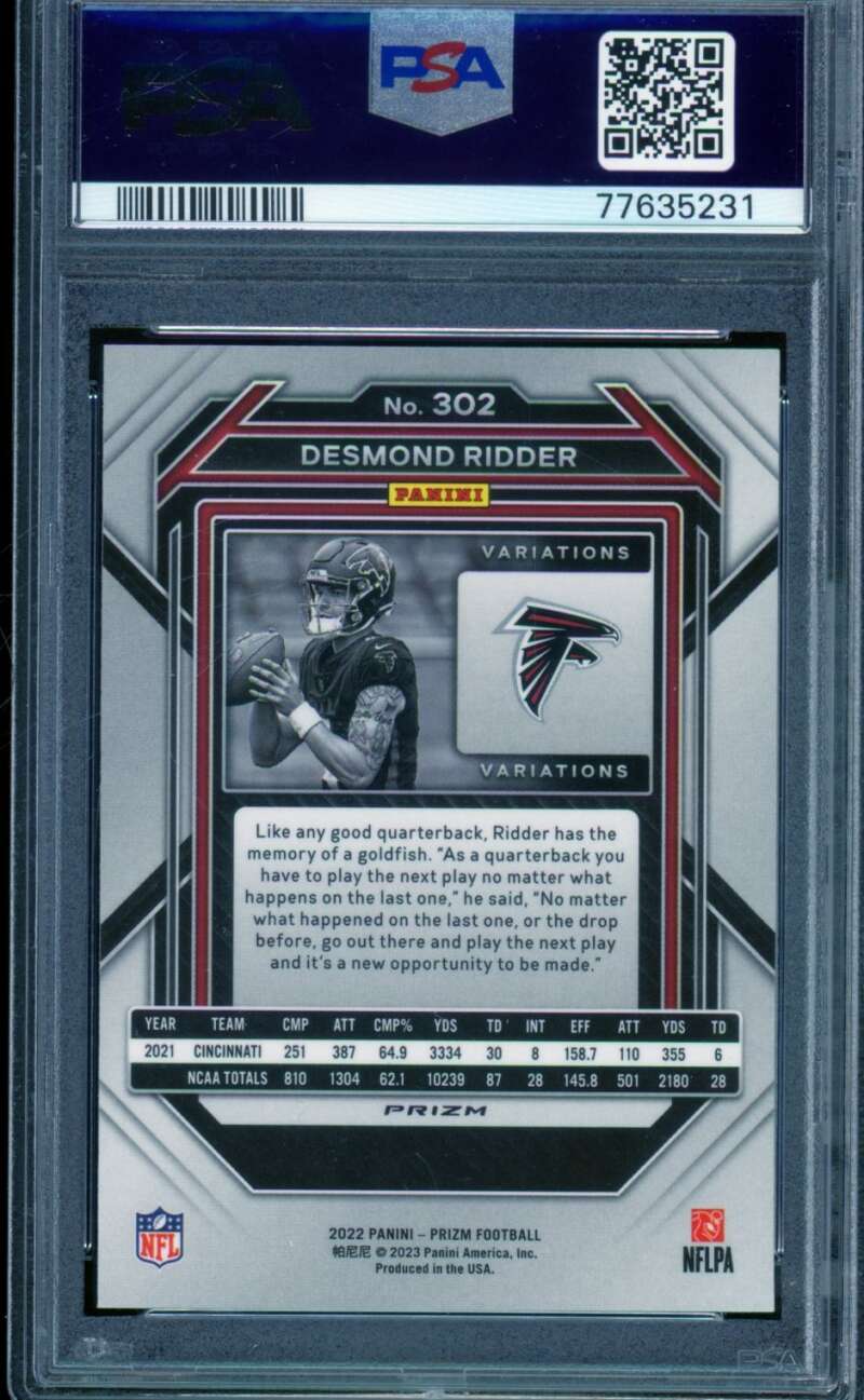 Desmond Ridder Rookie Card 2022 Prizm Variation #302 PSA 9 Image 2