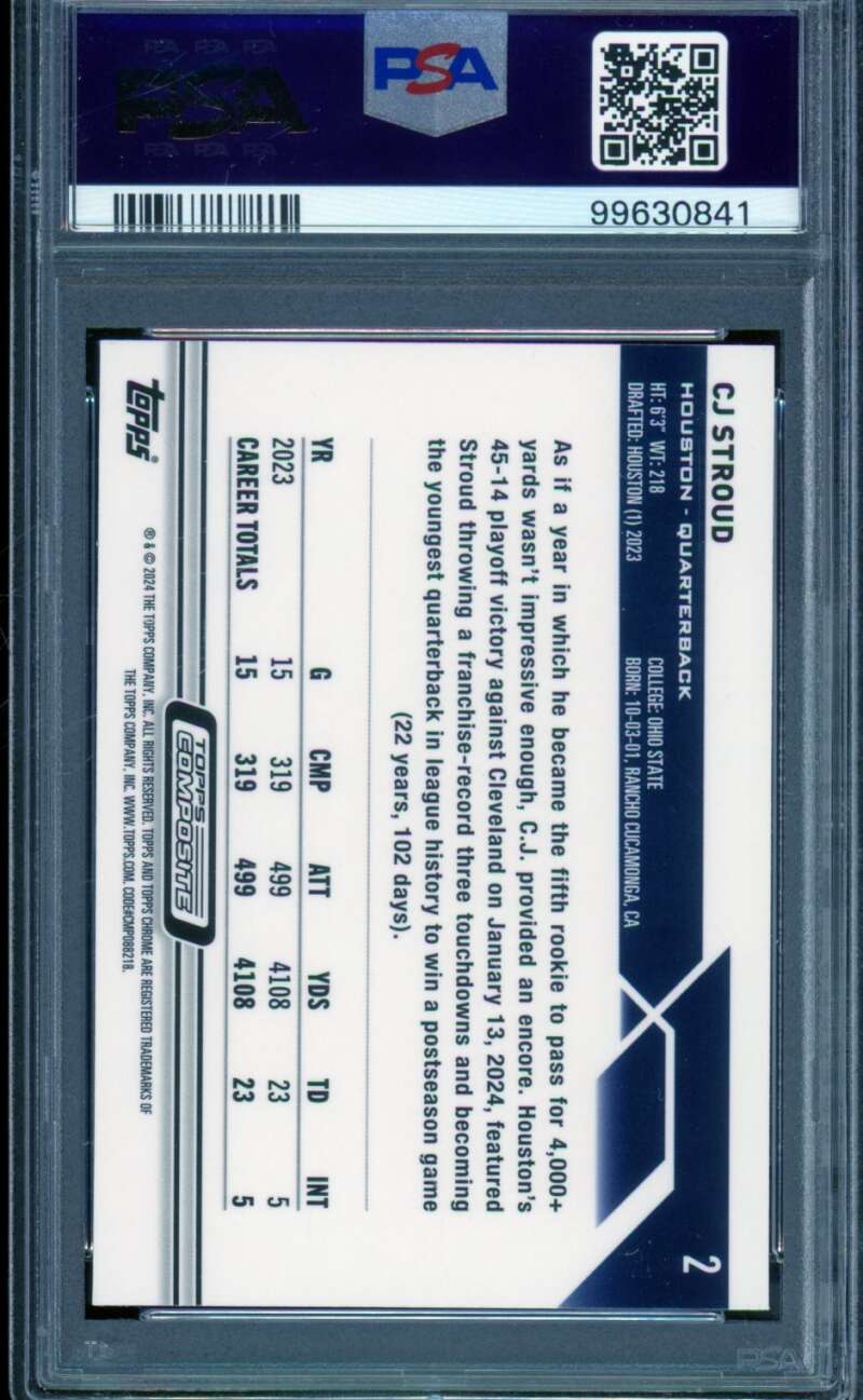 C.J. Stroud Rookie Card 2023 Topps Composite #2 PSA 9 Image 2