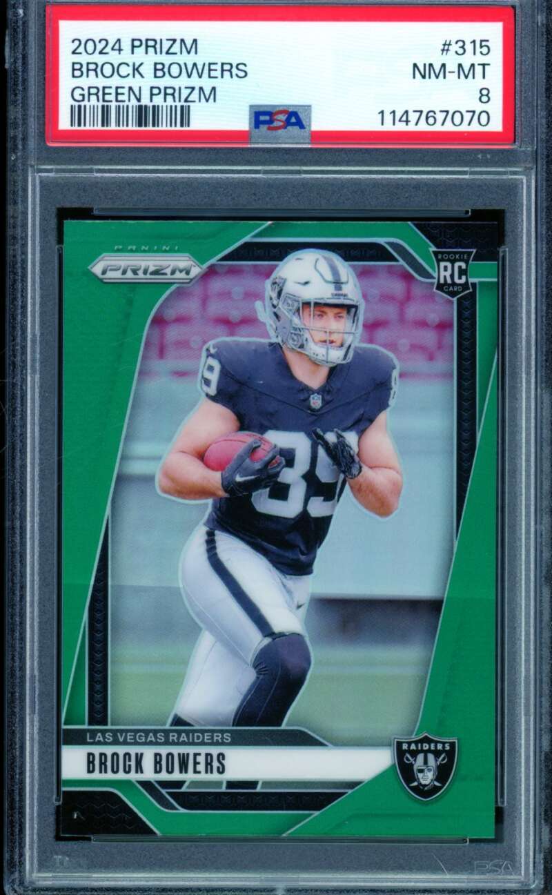 Brock Bowers Rookie Card 2024 Prizm Green Prizms #315 PSA 8 Image 1