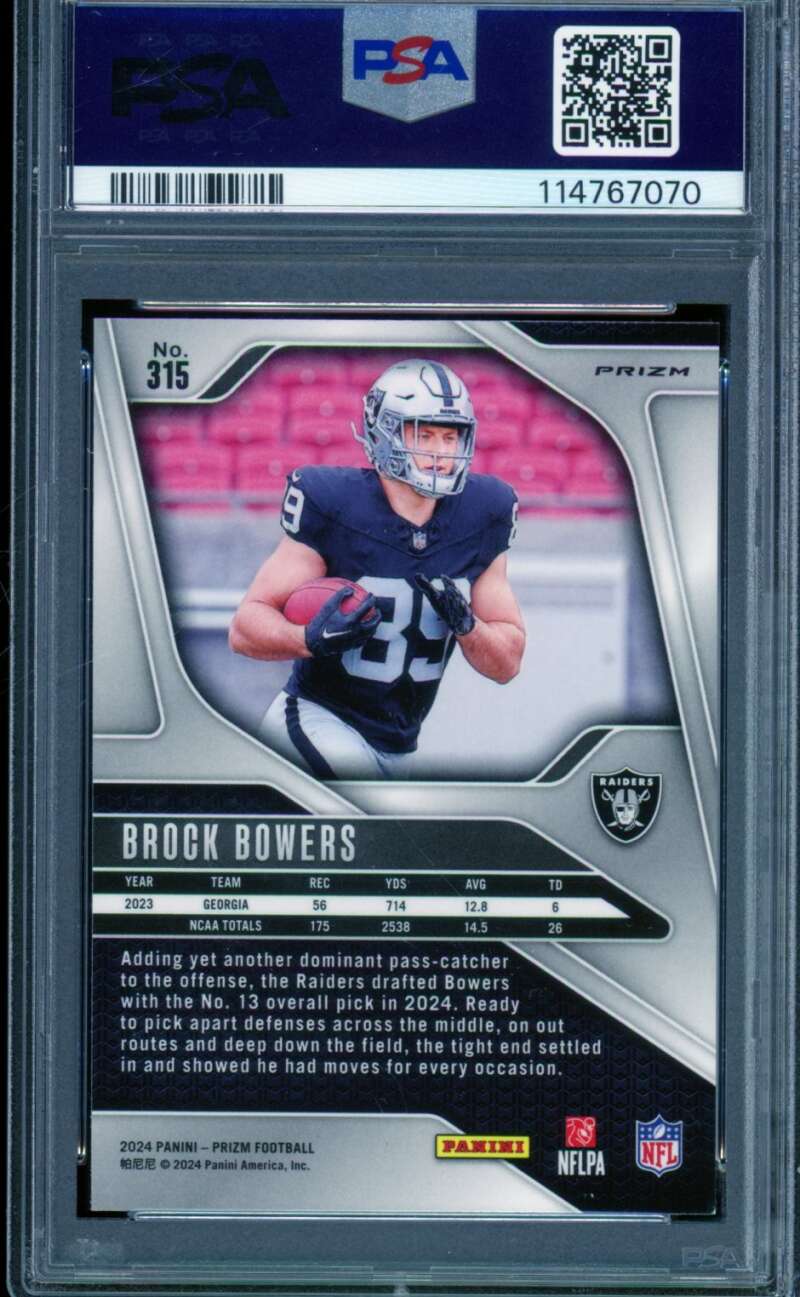 Brock Bowers Rookie Card 2024 Prizm Green Prizms #315 PSA 8 Image 2