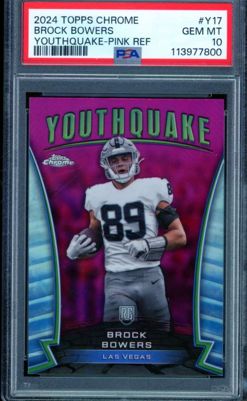 Brock Bowers Rookie 2024 Topps Chrome Youthquake Pink Ref (pop 4) #Y17 PSA 10 Image 1