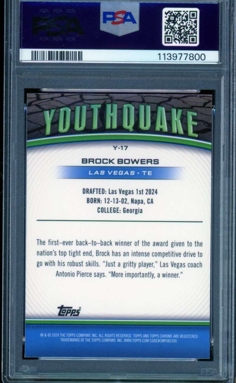 Brock Bowers Rookie 2024 Topps Chrome Youthquake Pink Ref (pop 4) #Y17 PSA 10 Image 2