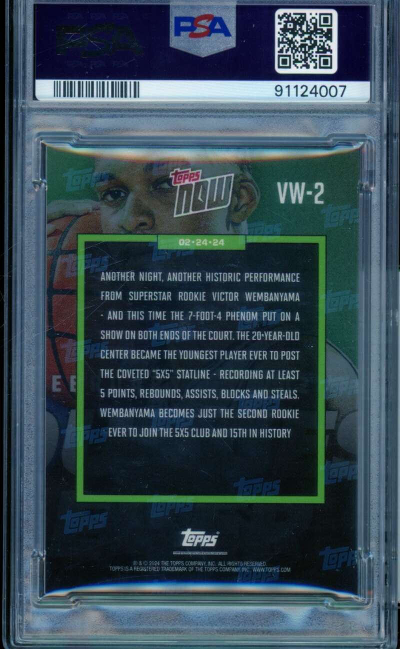 Victor Wembanyama Rookie Card 2023-24 Topps Now #VW2 PSA 10 Image 2