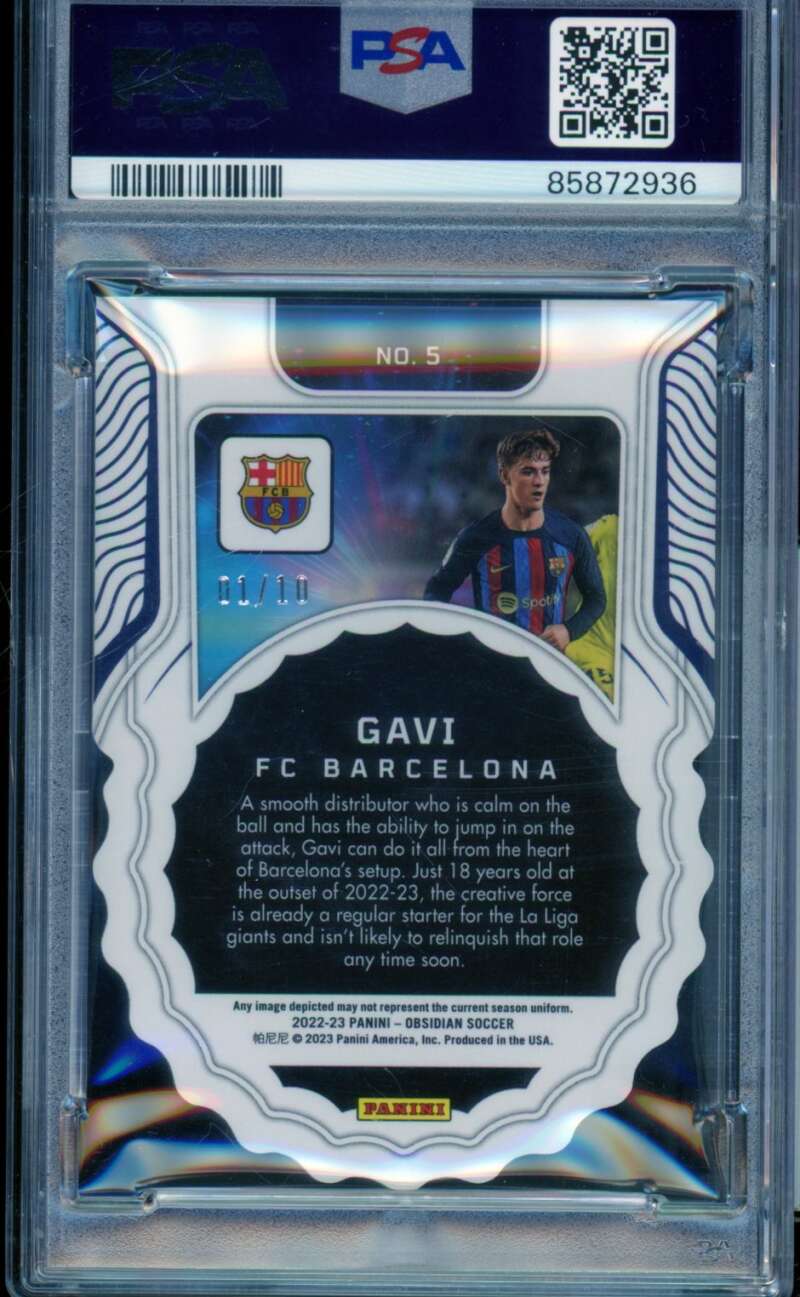 Gavi Card 2022-23 Obsidian Supernova-EE Yellow (pop 1) (1/10) #5 PSA 10 Image 2
