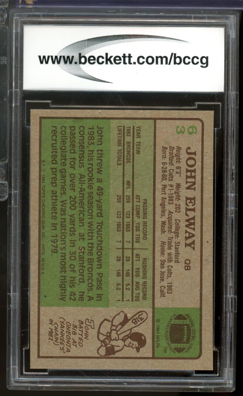1984 Topps #63 John Elway Rookie Card BGS BCCG 10 Mint+ Image 2