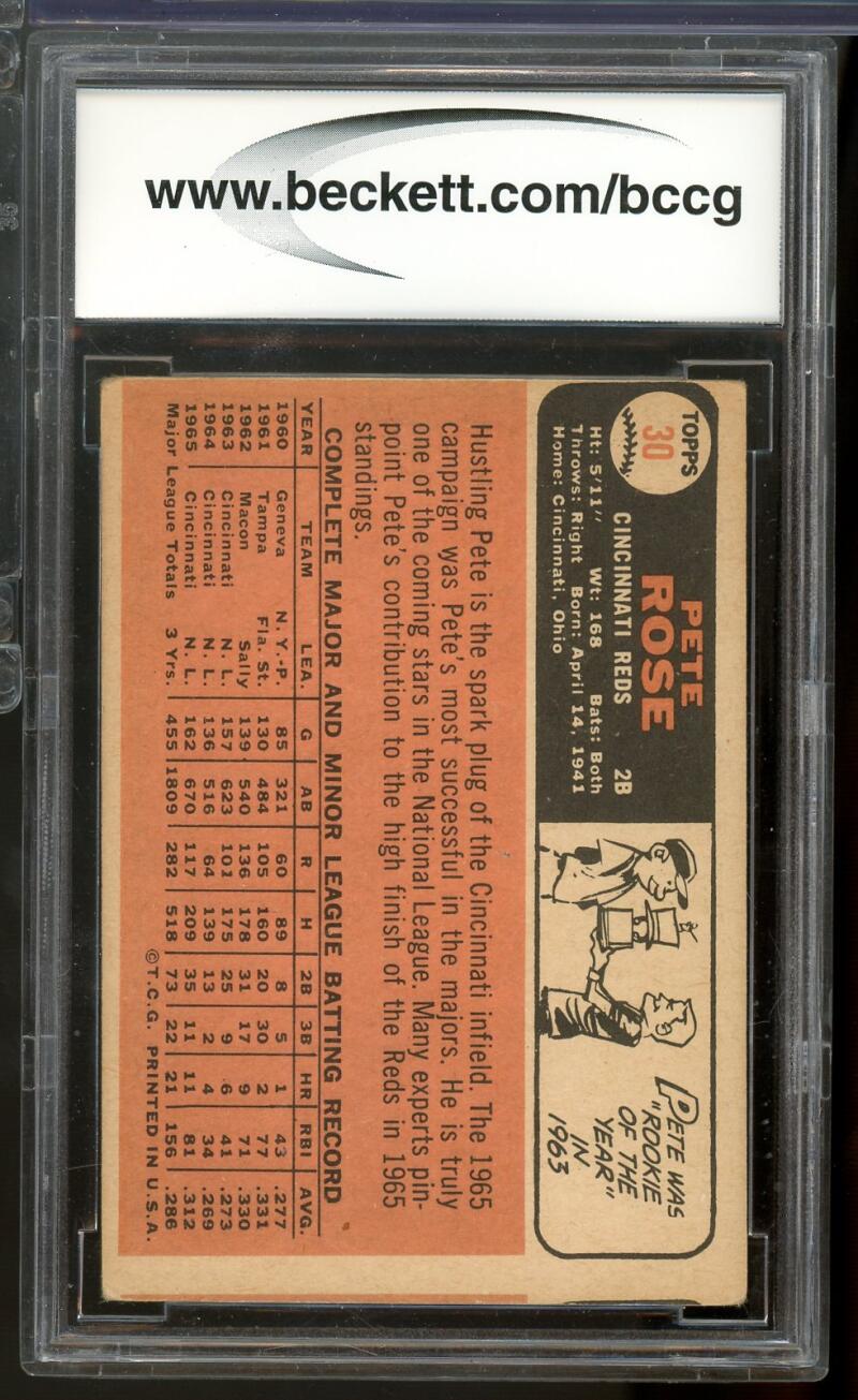 1966 Topps #30 Pete Rose Card BGS BCCG 7 Very Good+ Image 2