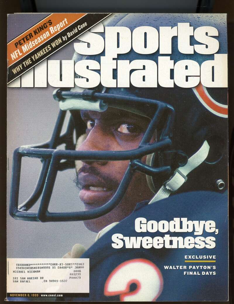 Sports Illustrated November 8 1999 Walter Payton Chicago Bears Image 1