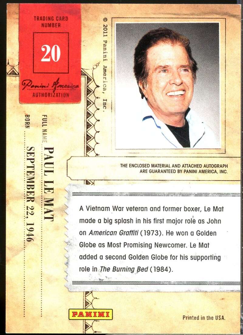 Paul Le Mat Card 2011 Panini Americana Private Stars Materials No Autograph #20  Image 2