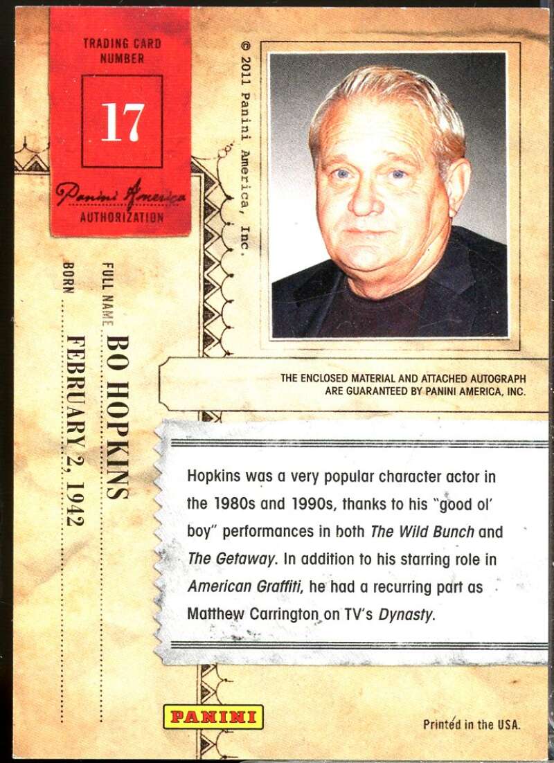 Bo Hopkins Card 2011 Panini Americana Private Stars Materials No Autograph #17  Image 2