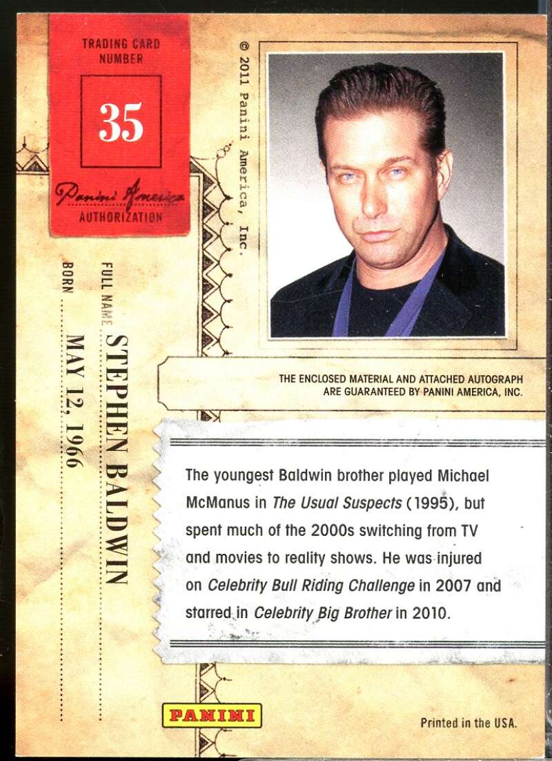 Stephen Baldwin 2011 Panini Americana Private Stars Materials No Autograph #35  Image 2