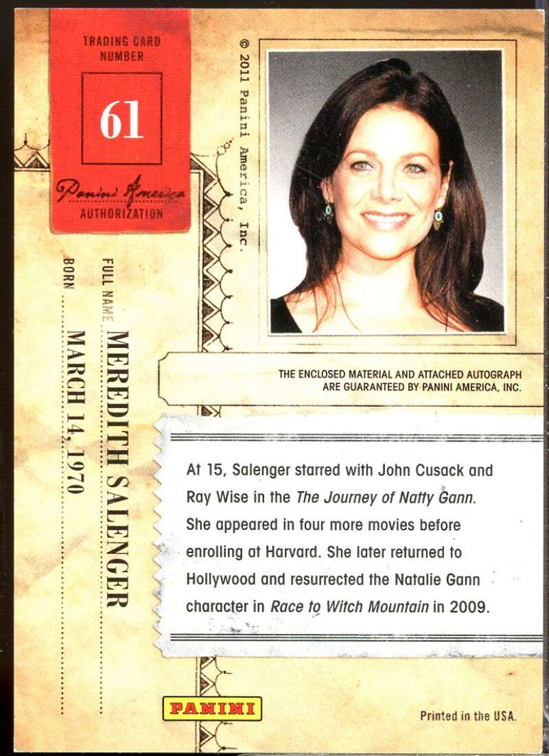 Meredith Salenger 2011 Panini Americana Private Stars Material No Autograph #61  Image 2