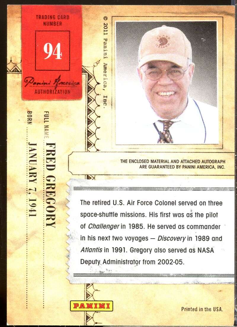 Fred Gregory 2011 Panini Americana Private Stars Materials No Autograph #94  Image 2