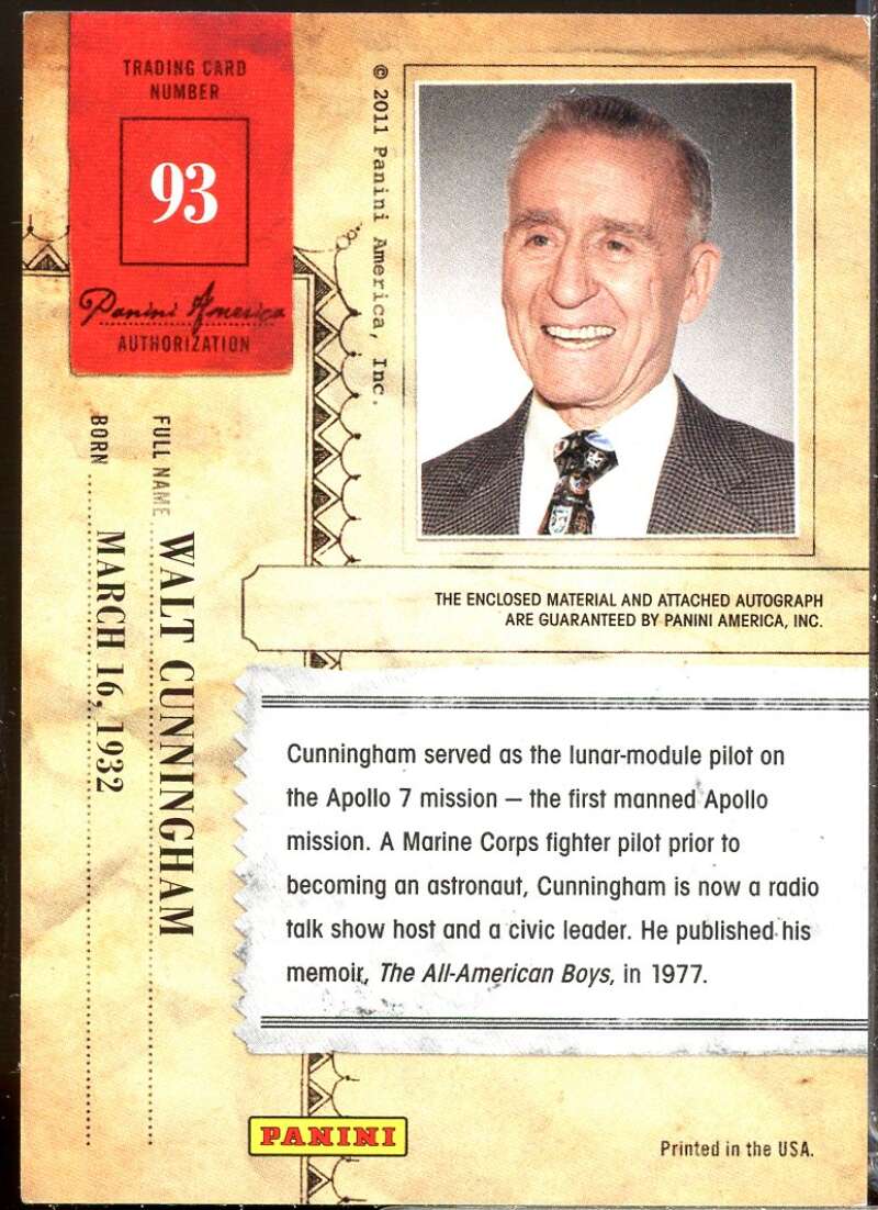 Walt Cunningham 2011 Panini Americana Private Stars Materials No Autograph #93  Image 2