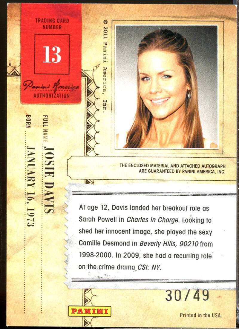 Josie Davis 2011 Panini Americana Private Stars Material No Autograph /49 #13  Image 2