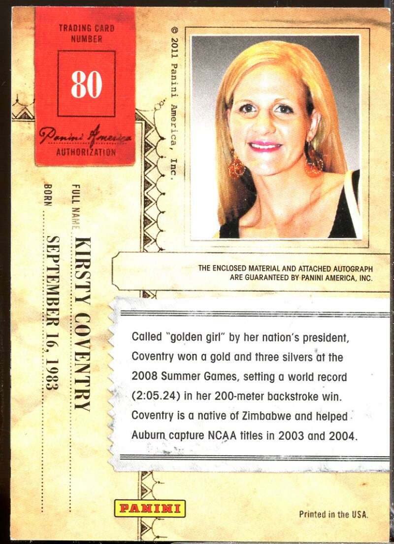 Kirsty Coventry 2011 Panini Americana Private Stars Materials No Autograph #80  Image 2