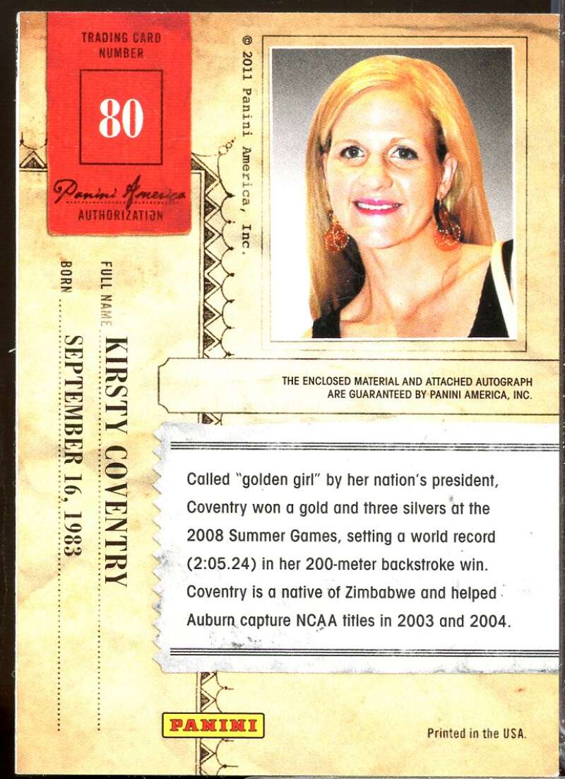 Kirsty Coventry 2011 Panini Americana Private Stars Materials No Autograph #80  Image 2