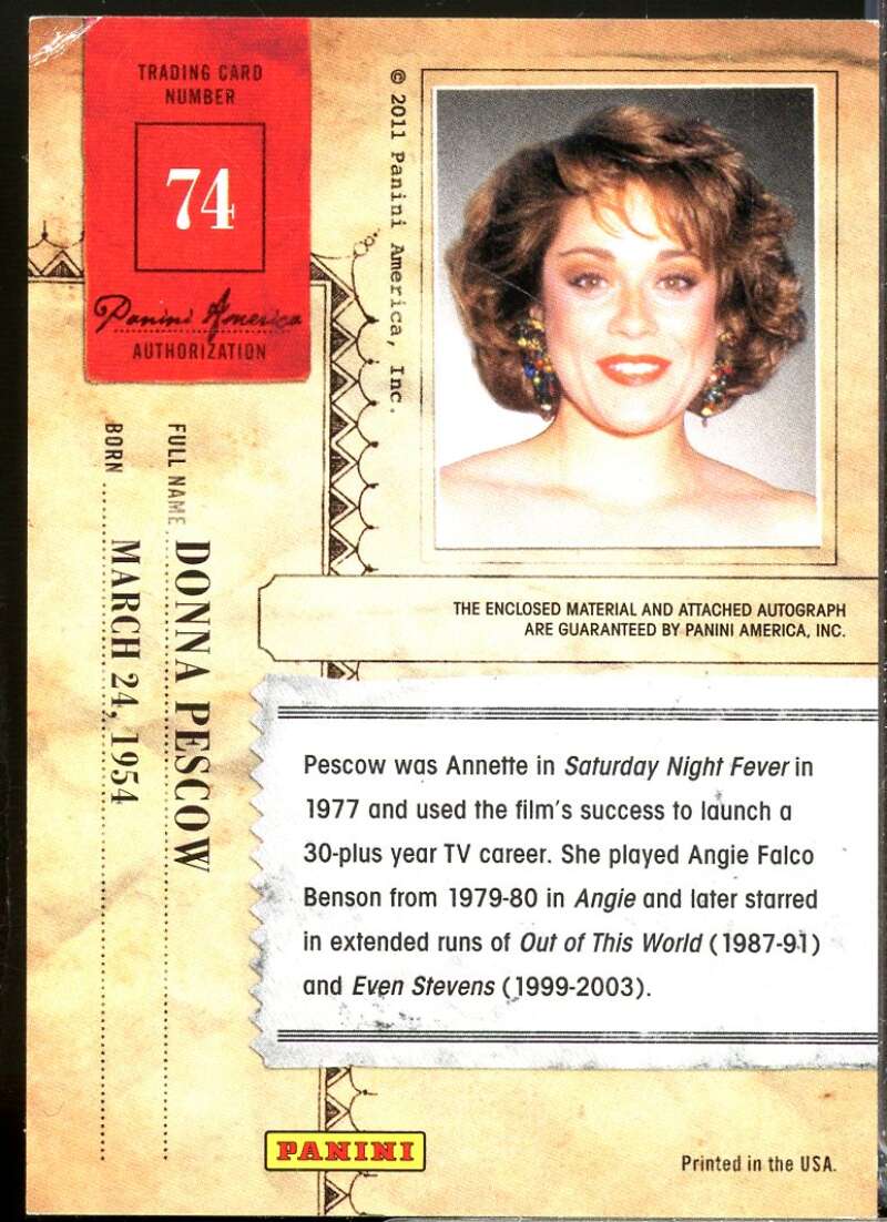 Donna Pescow 2011 Panini Americana Private Stars Materials No Autograph #74  Image 2