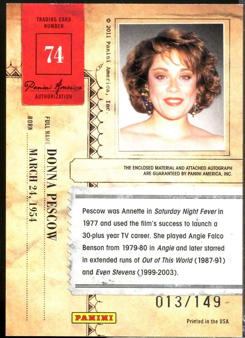 Donna Pescow 2011 Panini Americana Private Stars Material No Autograph /149 #74  Image 2