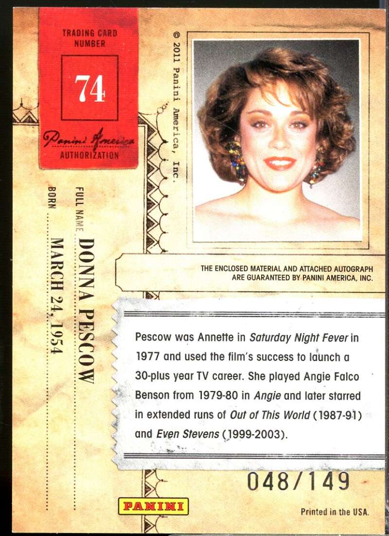 Donna Pescow 2011 Panini Americana Private Stars Material No Autograph /149 #74  Image 2