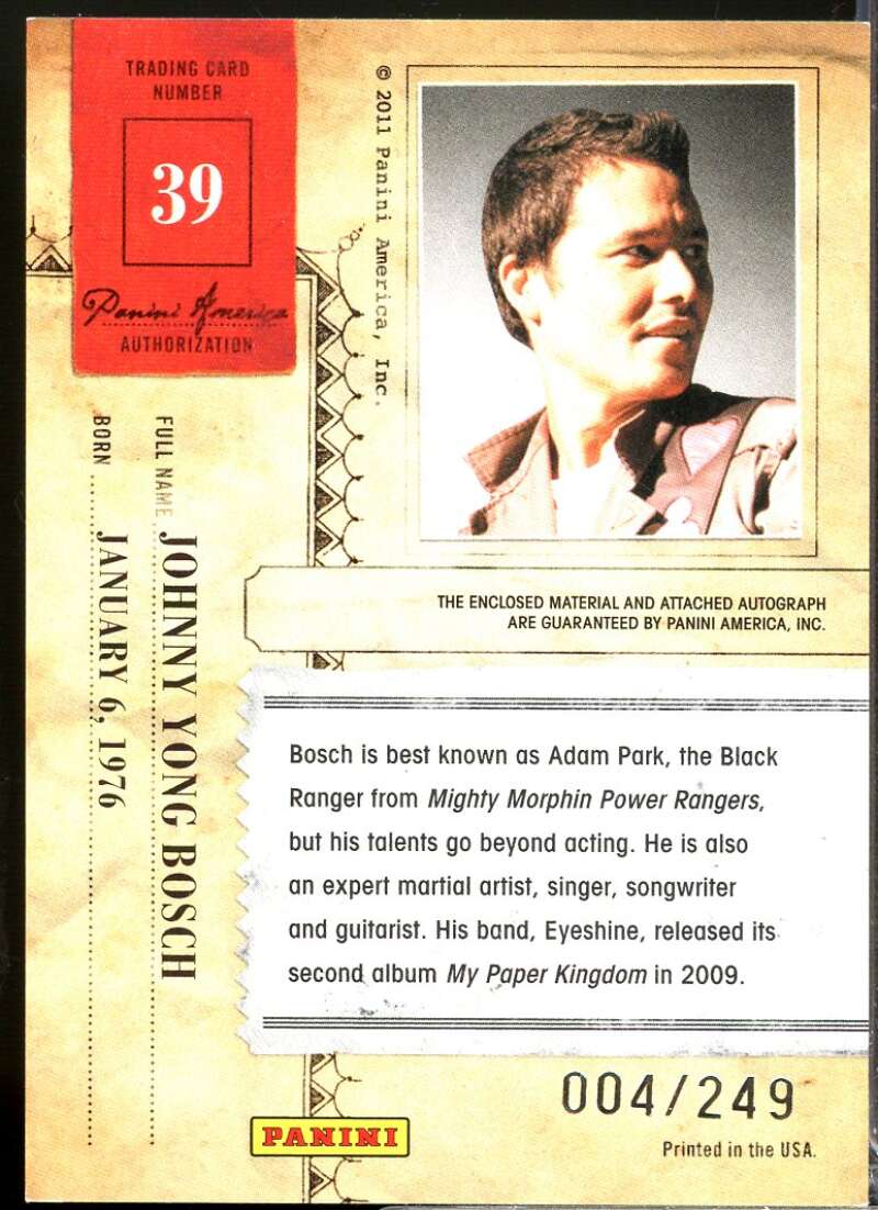 Johnny Yong Bosch 2011 Panini Americana Private Stars Material No Auto /249 #39  Image 2